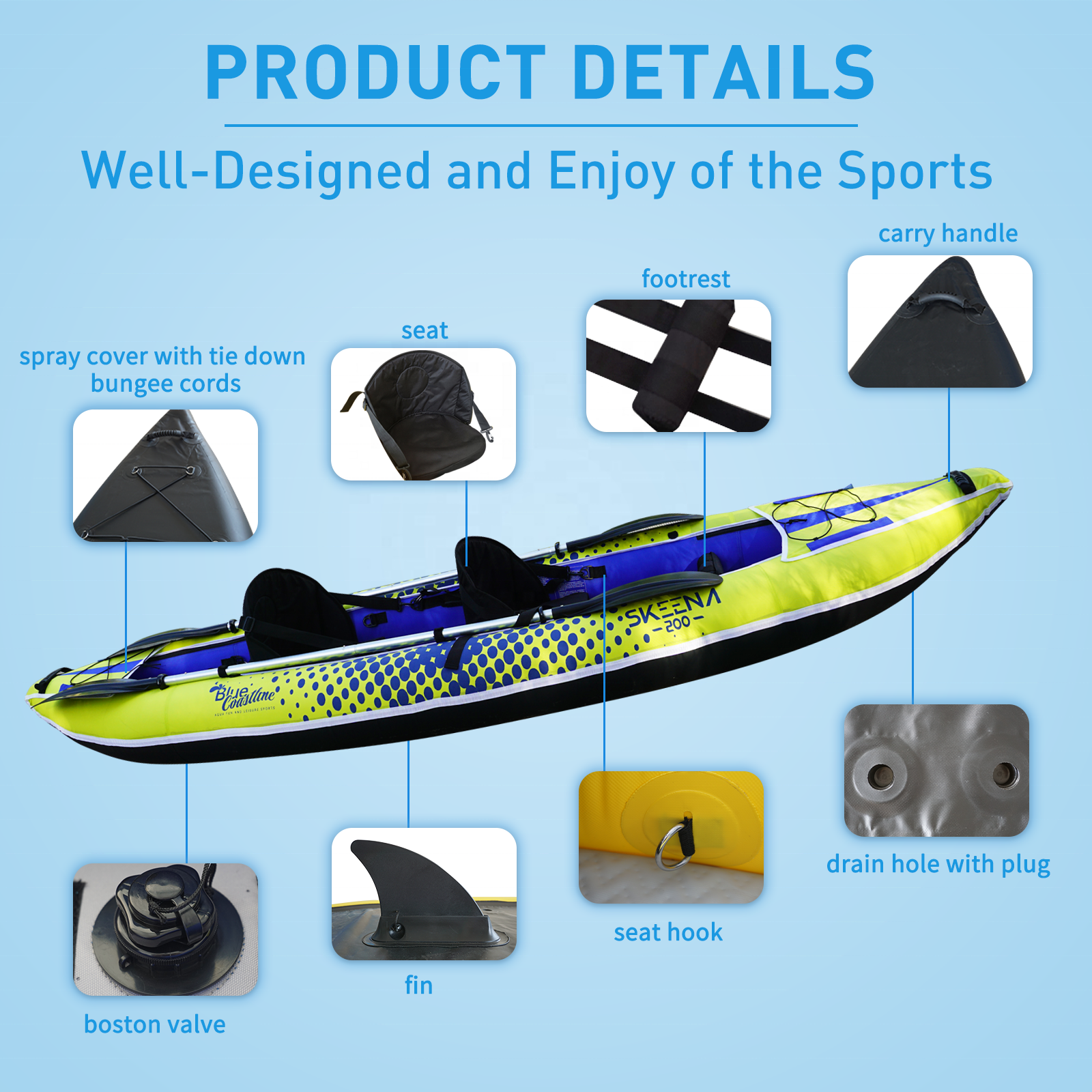 Adult Inflatable Fishing Canoe - огляд і ціна Fishing Kayak Paddle